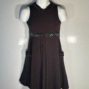 Laundry by Shelli Segal SZ 12 Charcoal Gray Embellished Fit & Flare Dress Metal